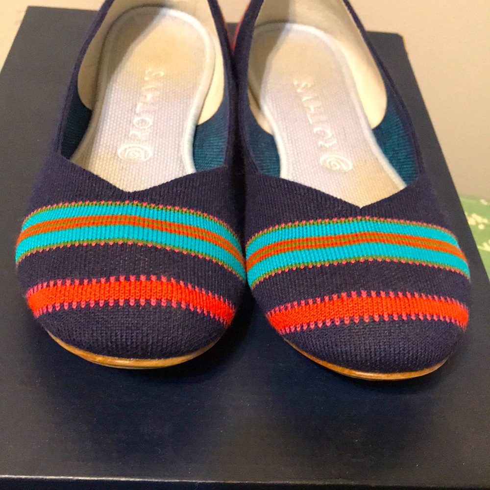 Rothy flats blue with stripes